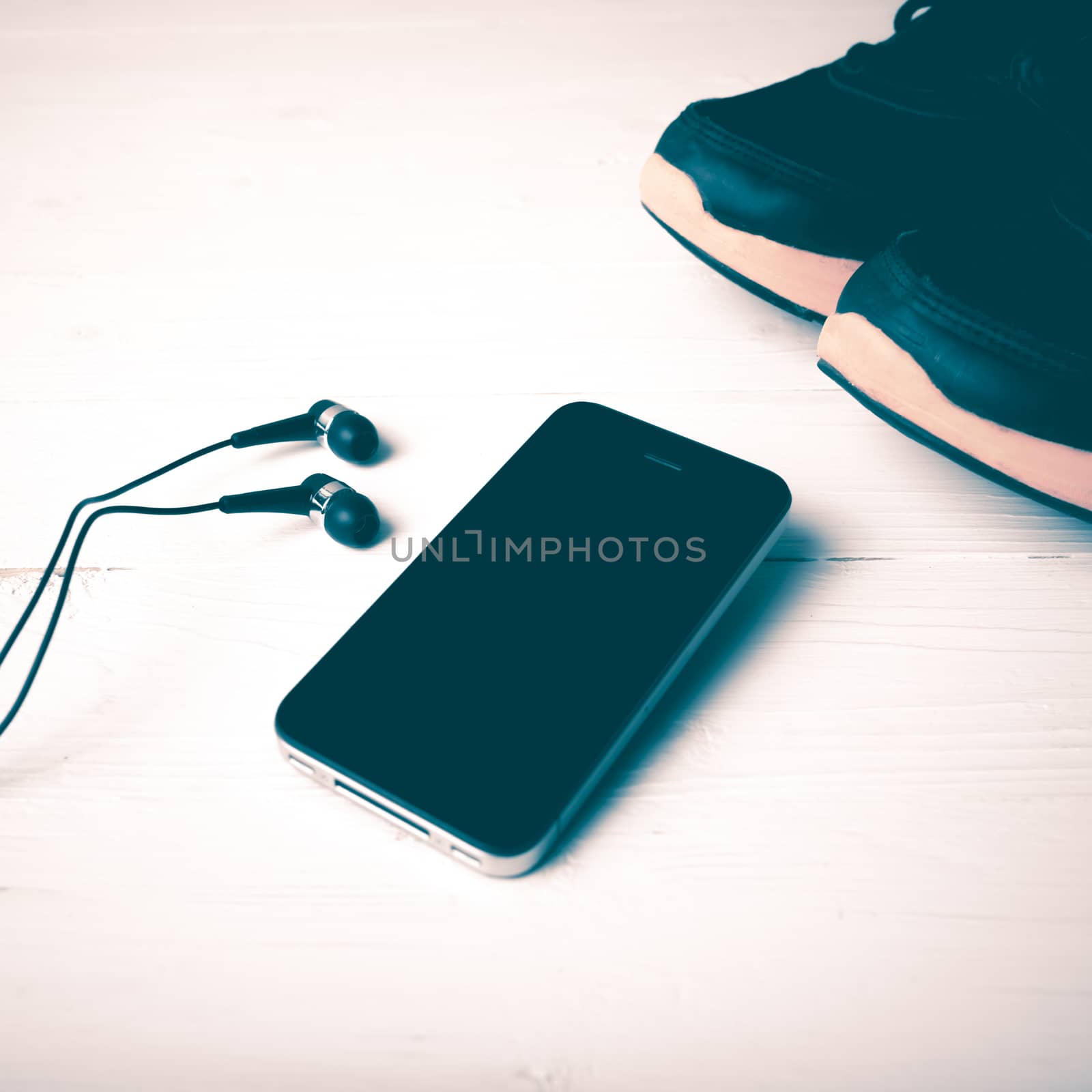 fitness equipment:running shoes,smartphone vintage style