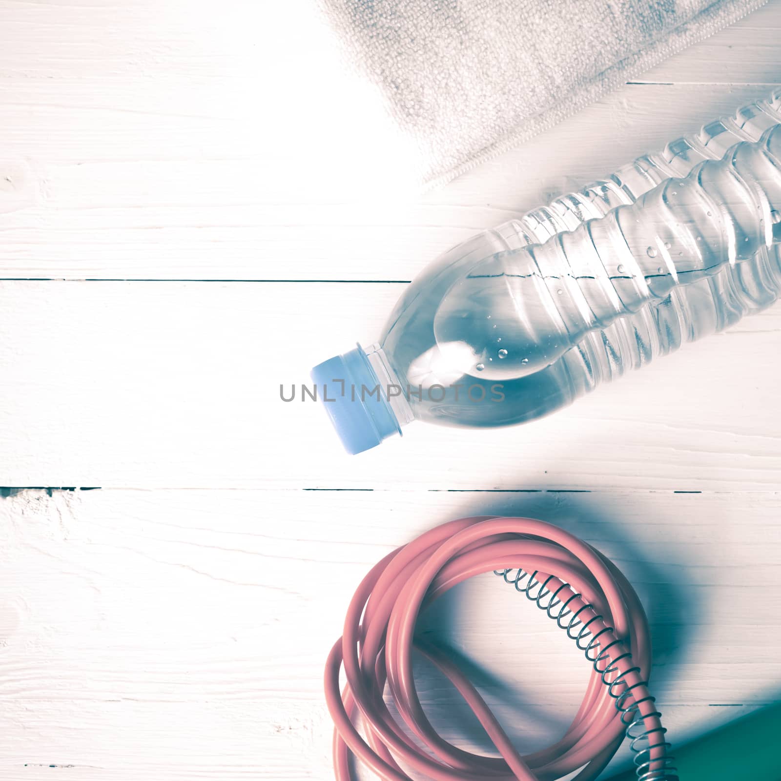 fitness equipment:water bottle,towel,rope vintage style