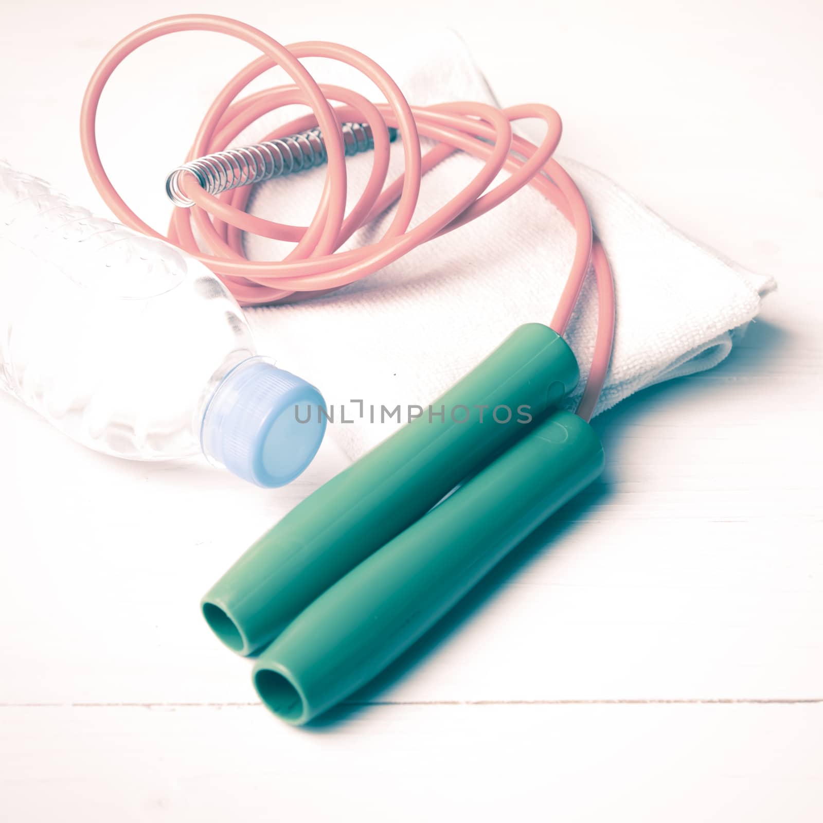 fitness equipment:water bottle,towel,rope vintage style