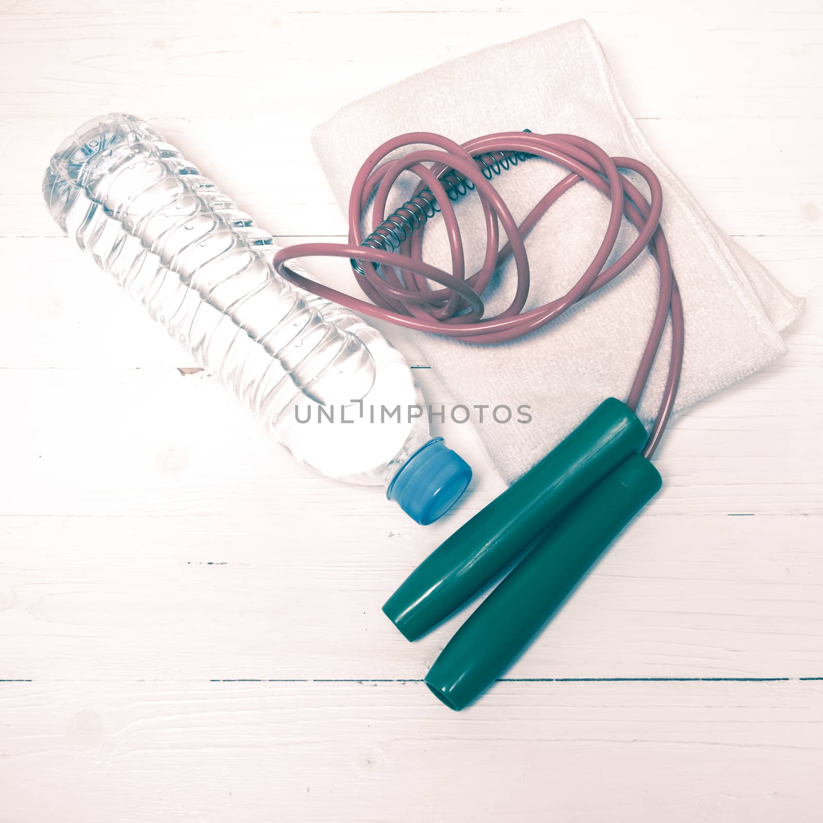 fitness equipment:water bottle,towel,rope vintage style