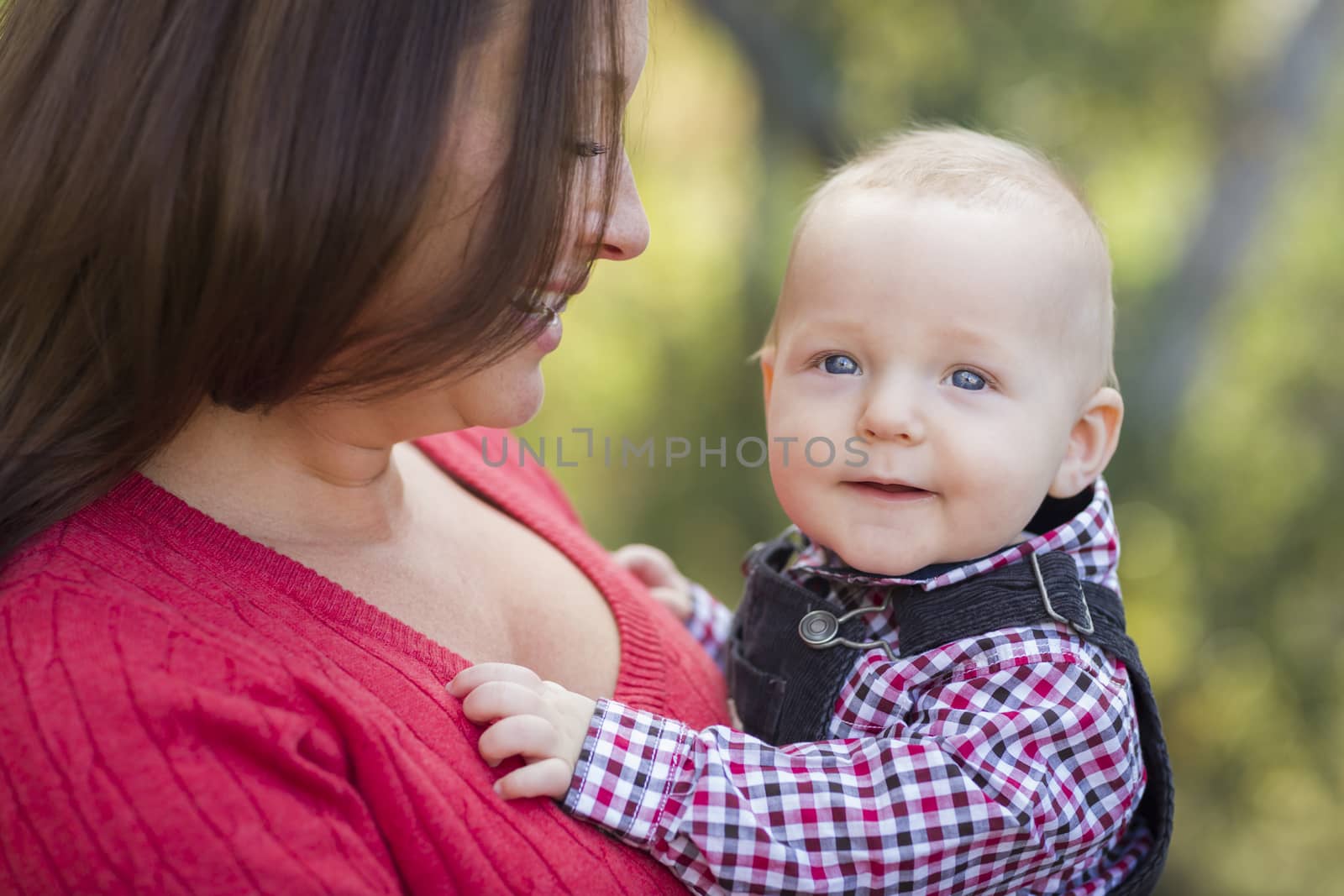 Cute Little Baby Boy Having Fun With Mommy Outdoors.