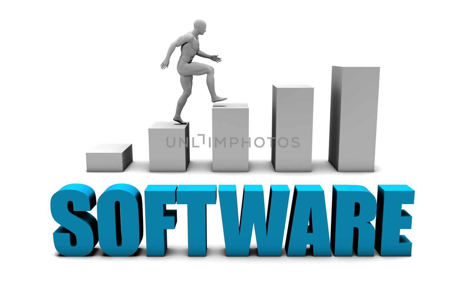 Software 3D Concept  in Blue with Bar Chart Graph