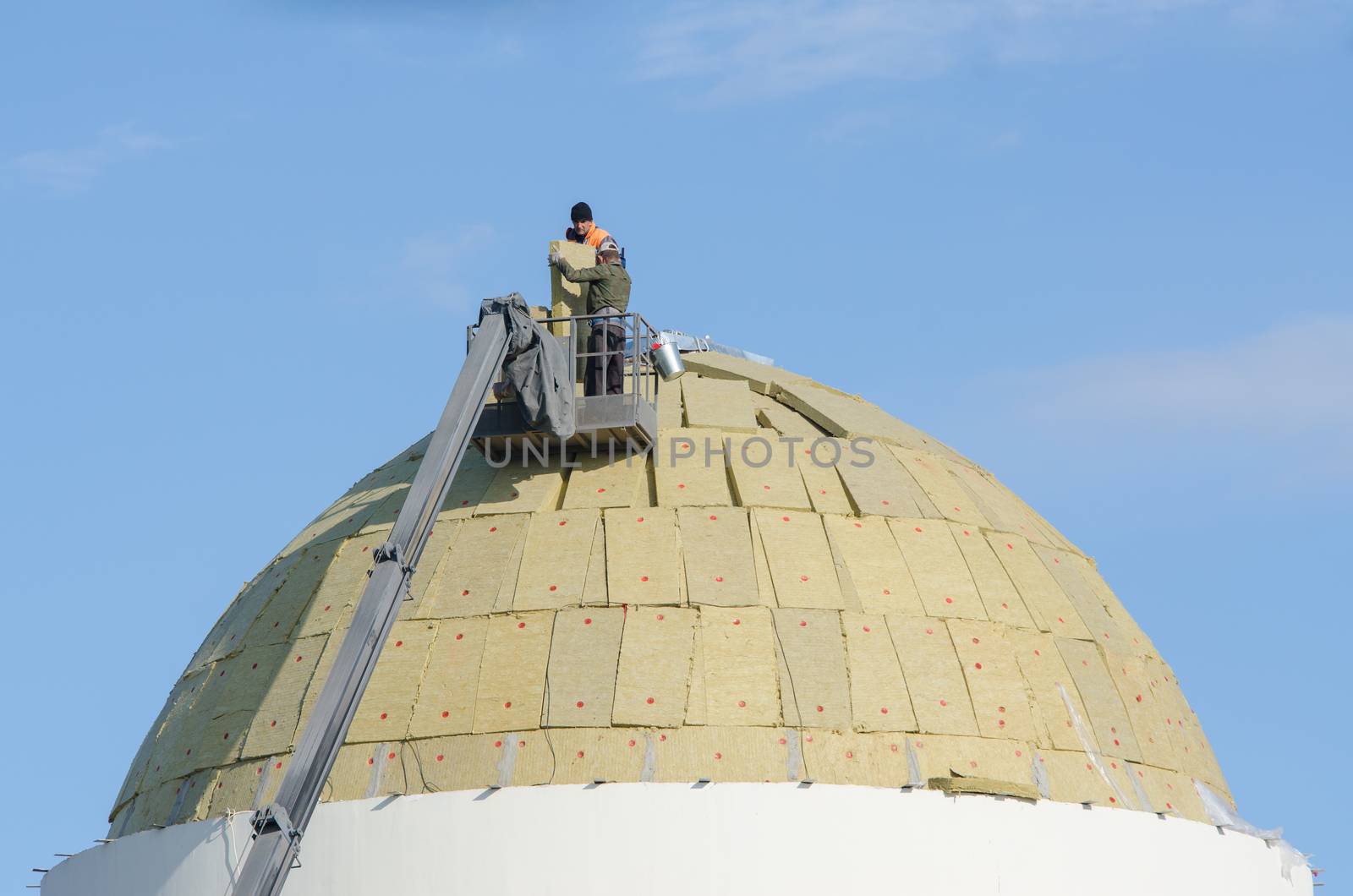 Solodniki, Russia - May 13, 2015: Reconstruction of the Church of Our Lady of Kazan in the village Solodniki Astrakhan region