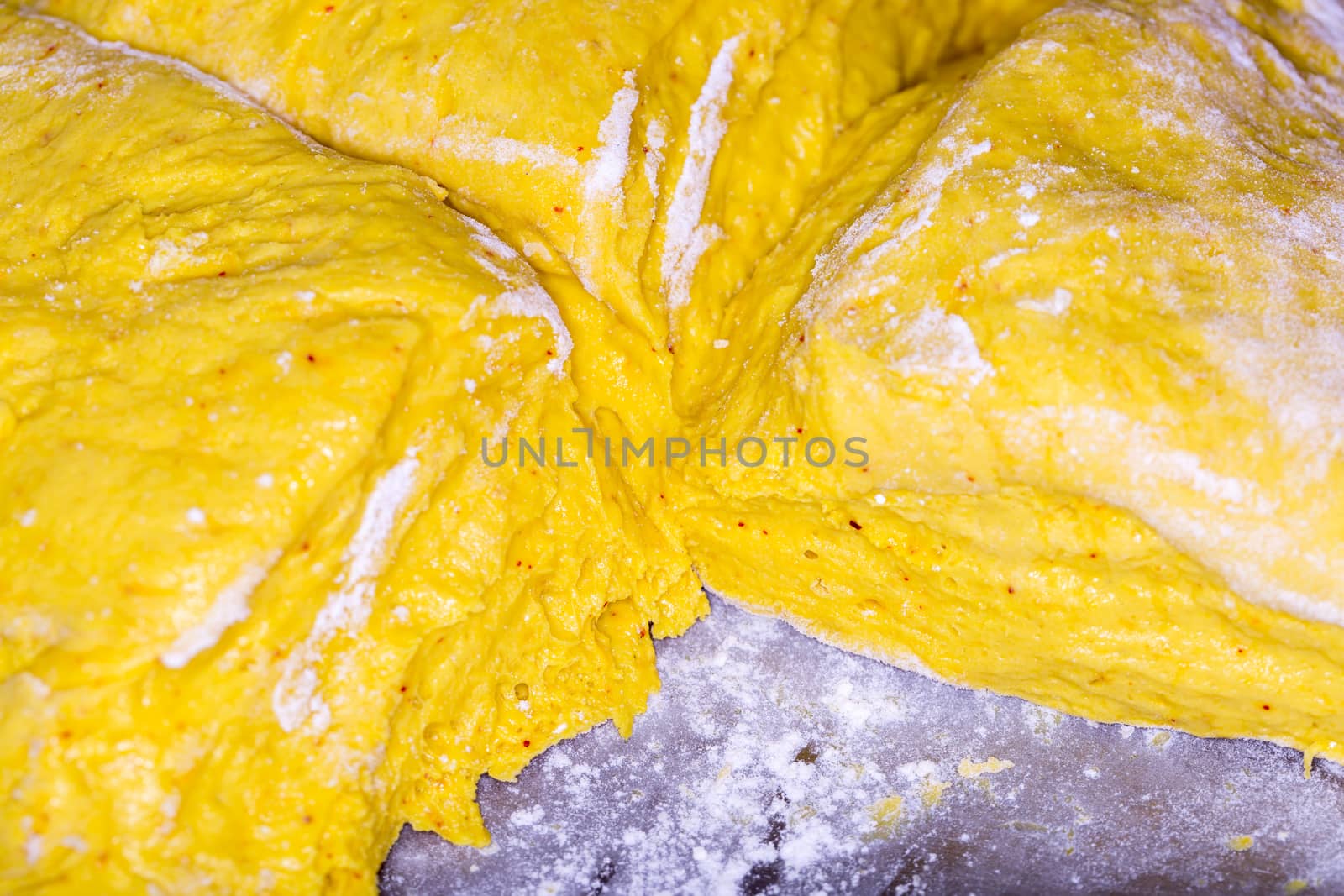 Saffron Bun Dough close up.