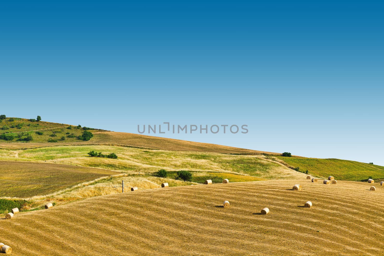 Landscape of Sicily with Many Hay Bales