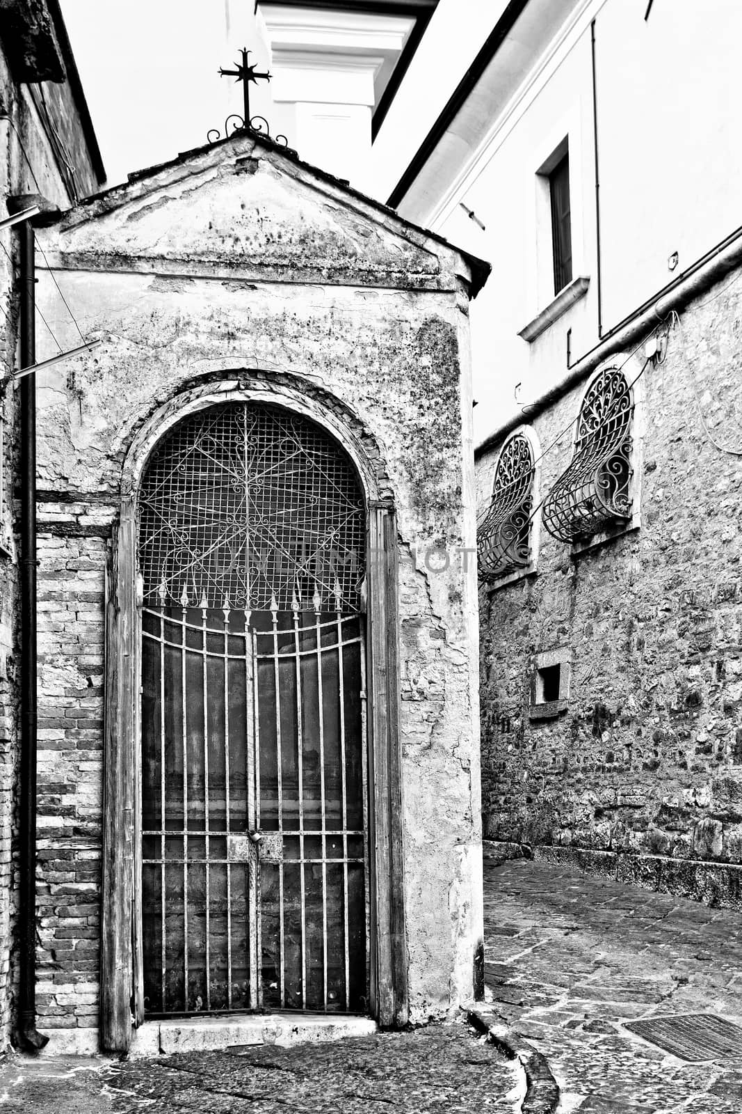 The Small Chapel on the Street of Salerno, Italy, Retro Image Filtered Style