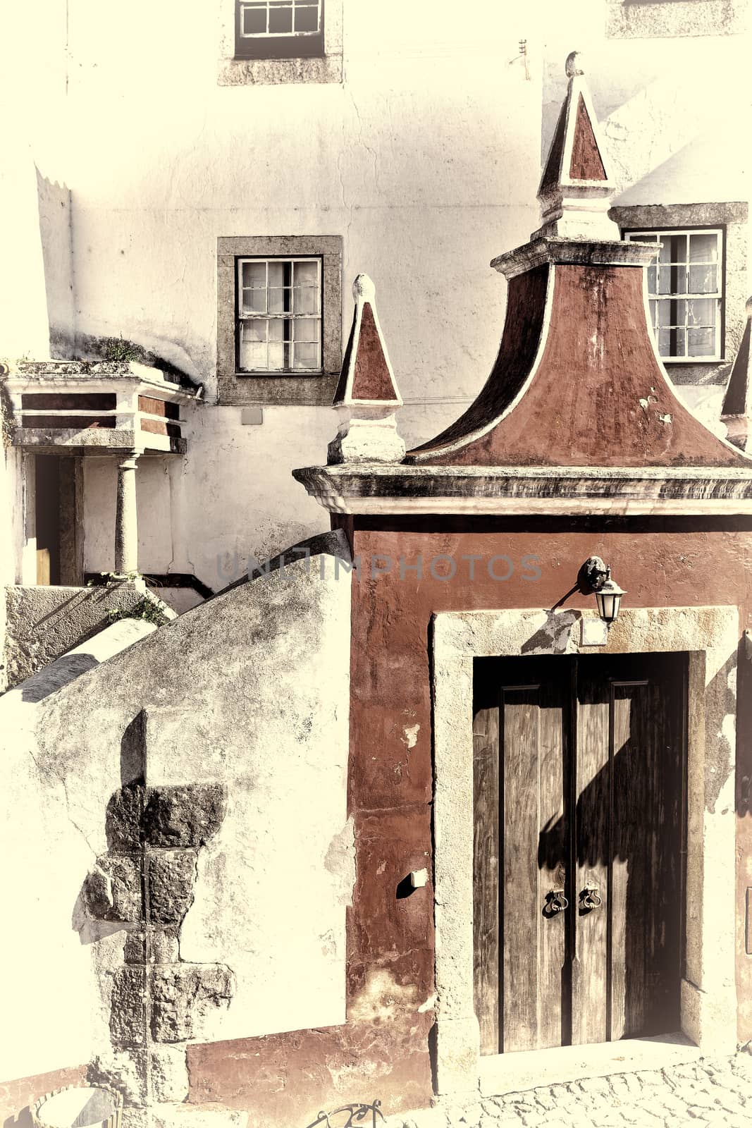 The Gate Leading to the Courtyard in the Portuguese City of Obidos, Retro Image Filtered Style