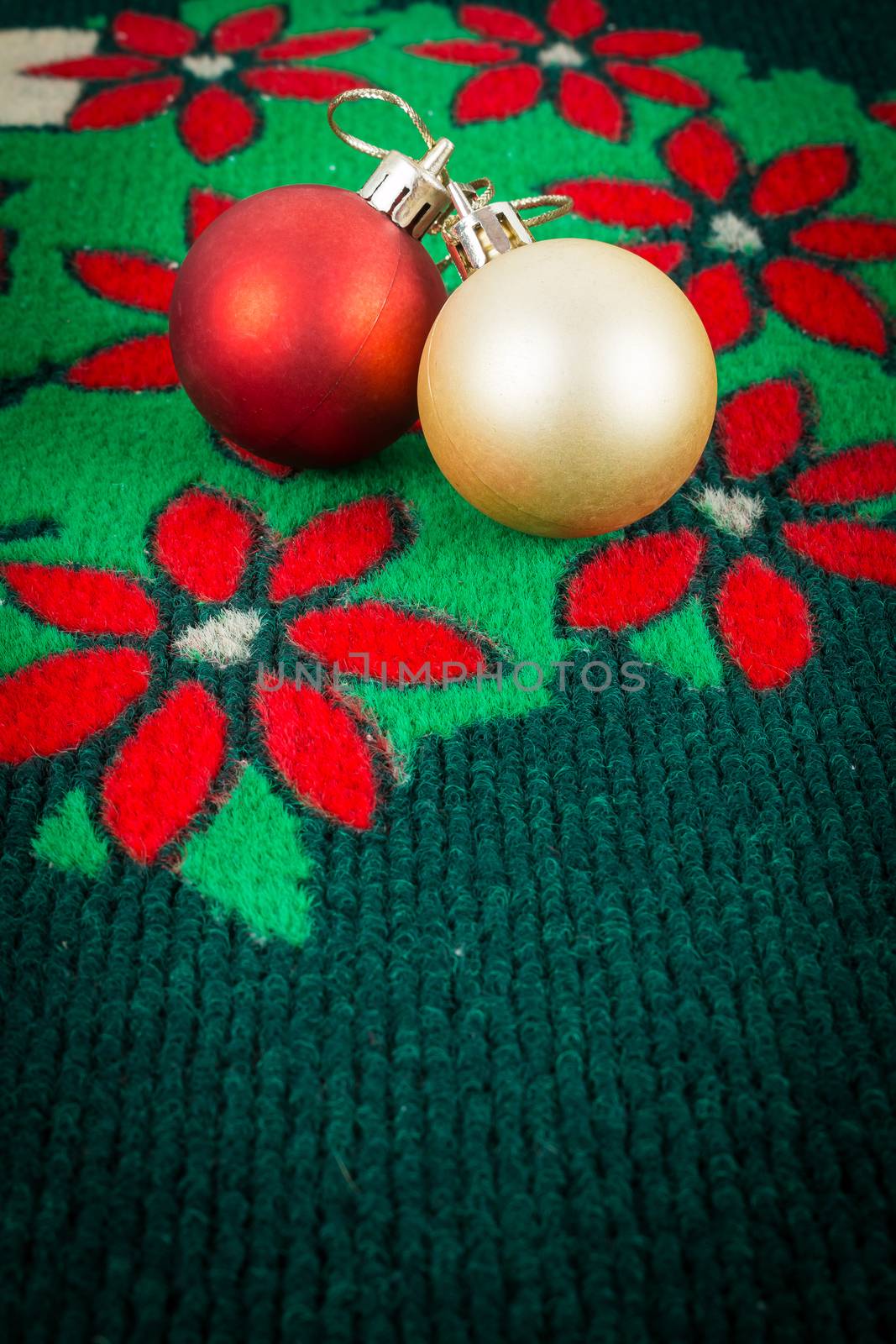 gold and red ball on christmas carpet , use for background