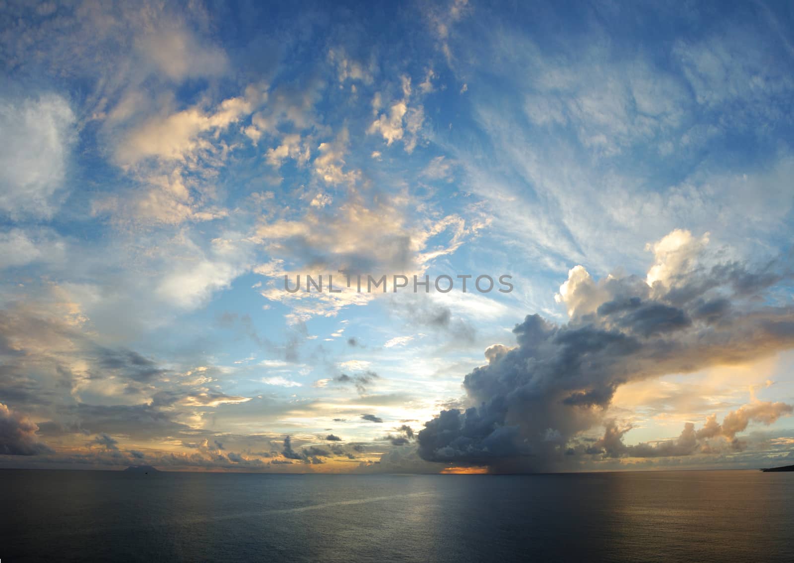 Orange sunset in carribian sea