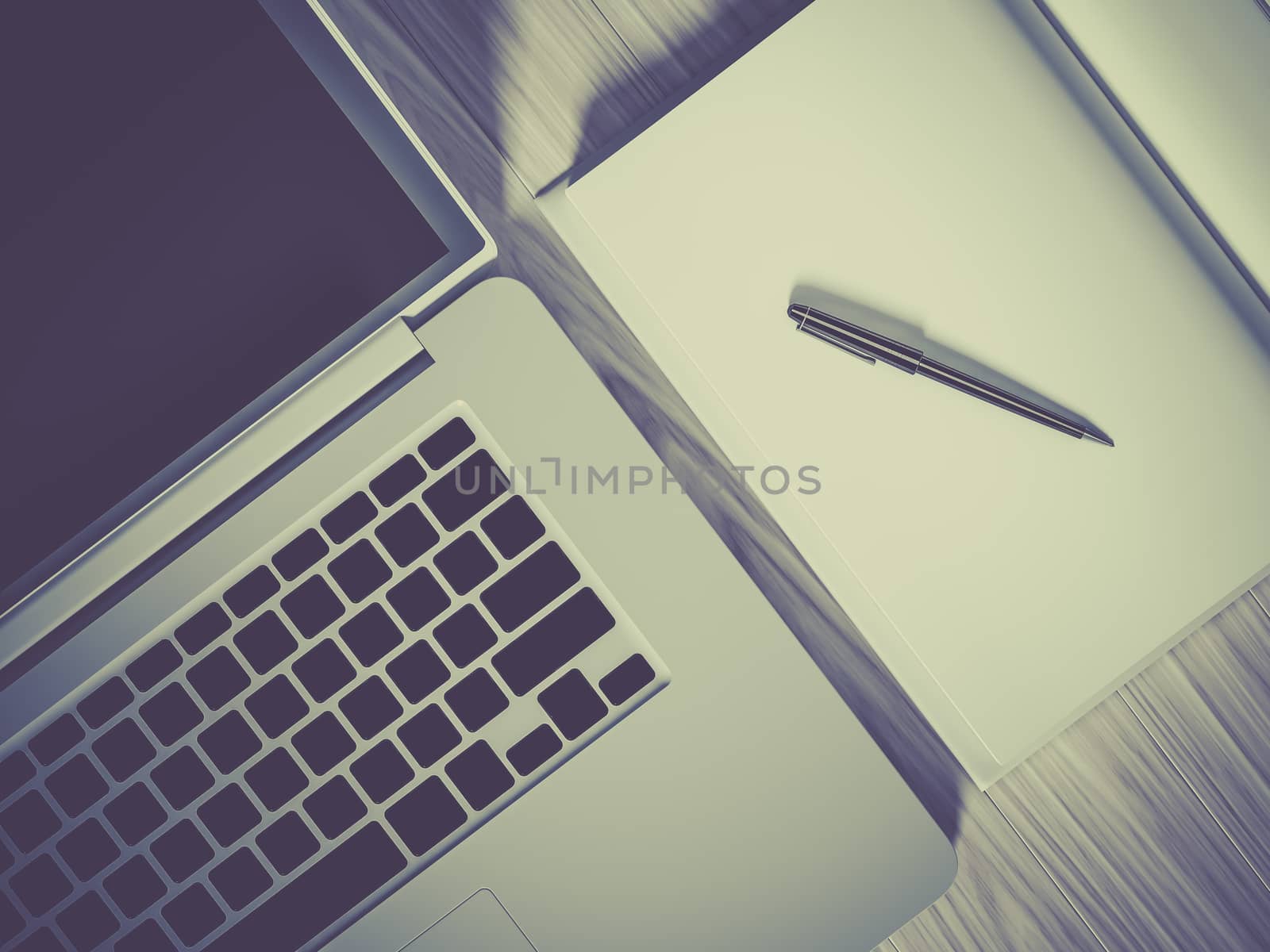 High angle view of a setting table of business workplace, shot in office, home work space