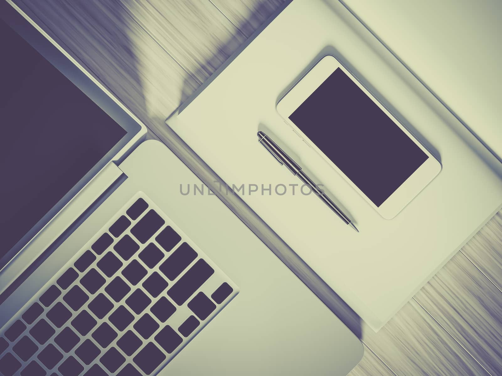 High angle view of a setting table of business workplace, shot in office, home work space