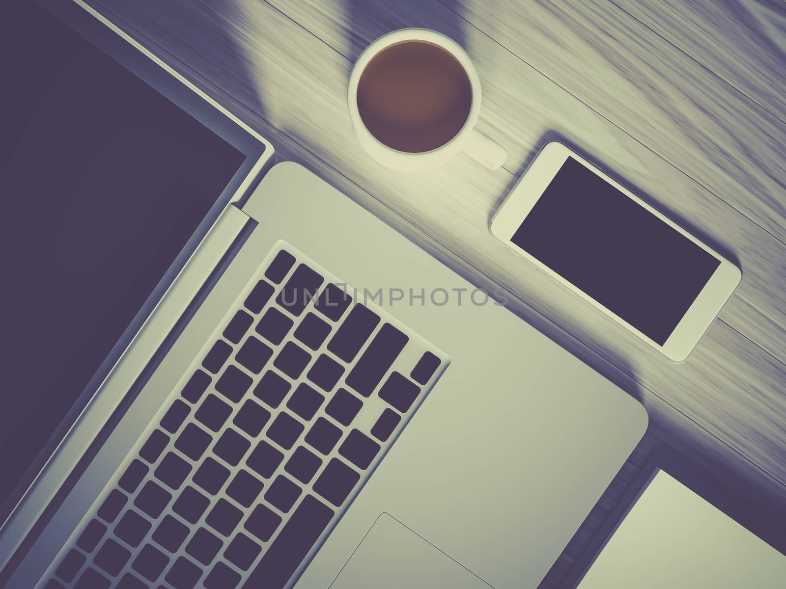 High angle view of a setting table of business workplace, shot in office, home work space