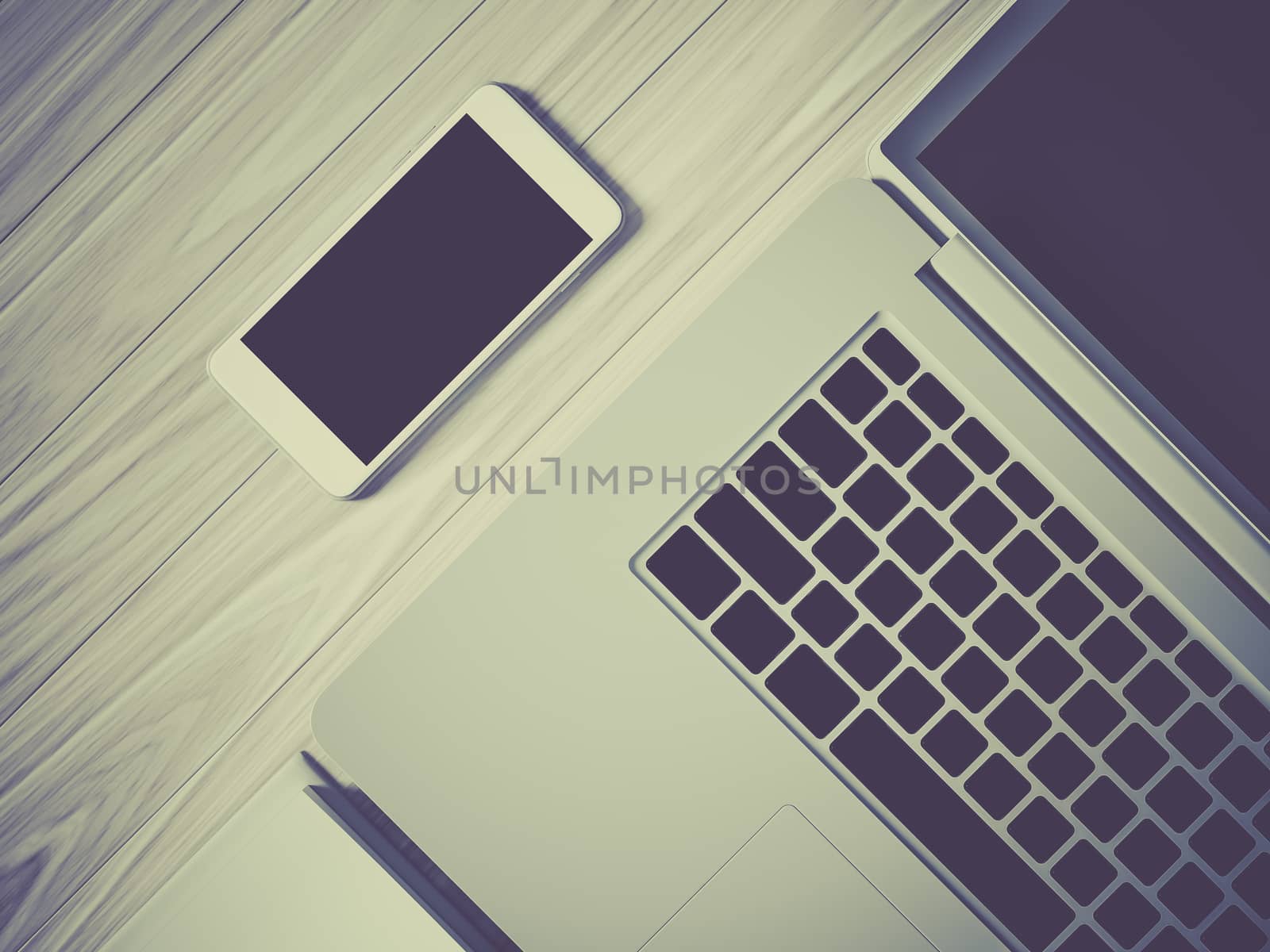 High angle view of a setting table of business workplace, shot in office, home work space