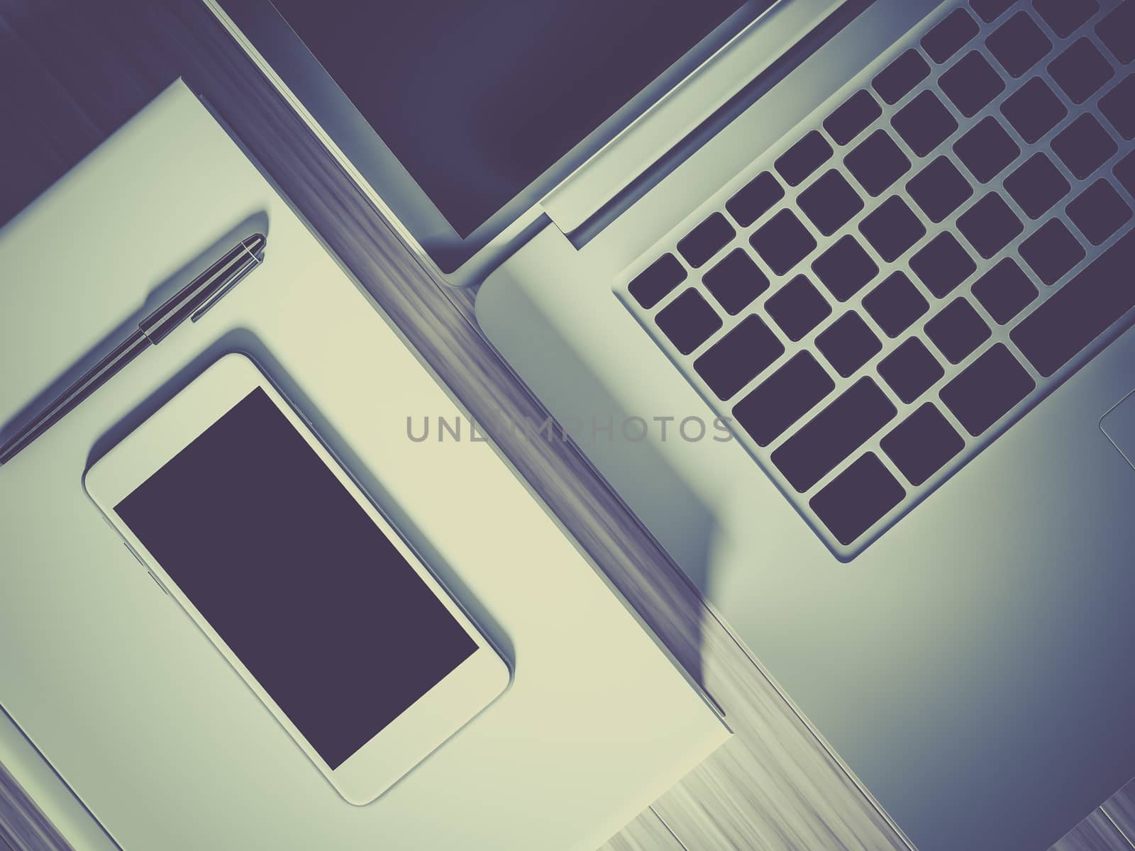 High angle view of a setting table of business workplace, shot in office, home work space