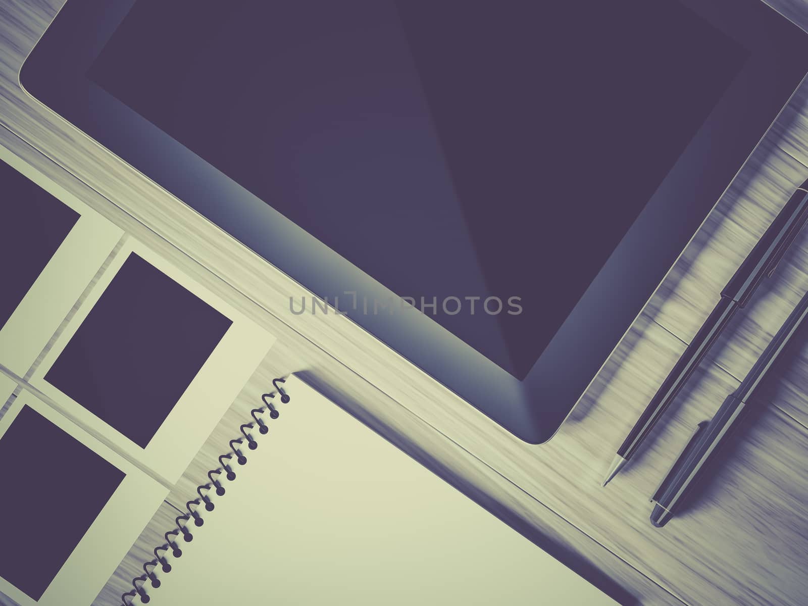 High angle view of a setting table of business workplace, shot in office, home work space