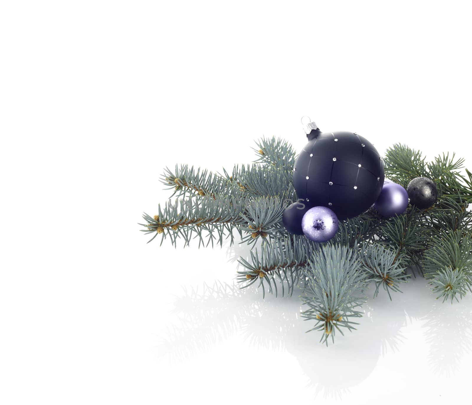 Christmas decoration with ball ornaments over white background