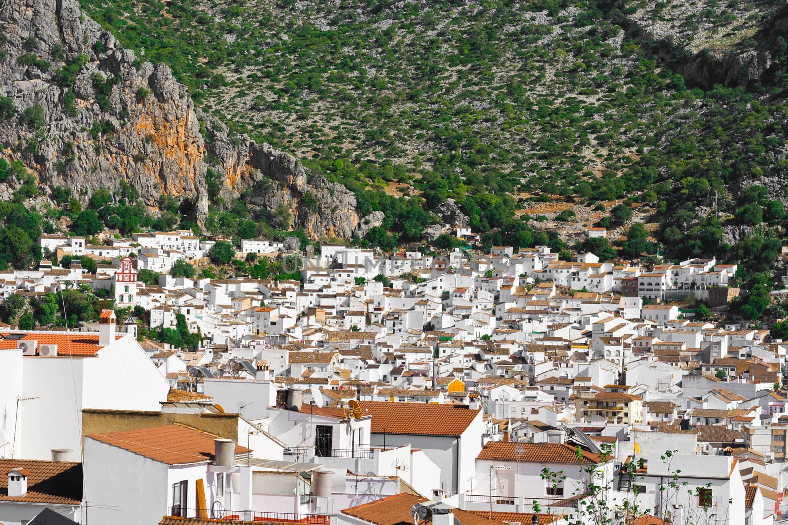 Bird's Eye View on the White Spanish City of Ubrique