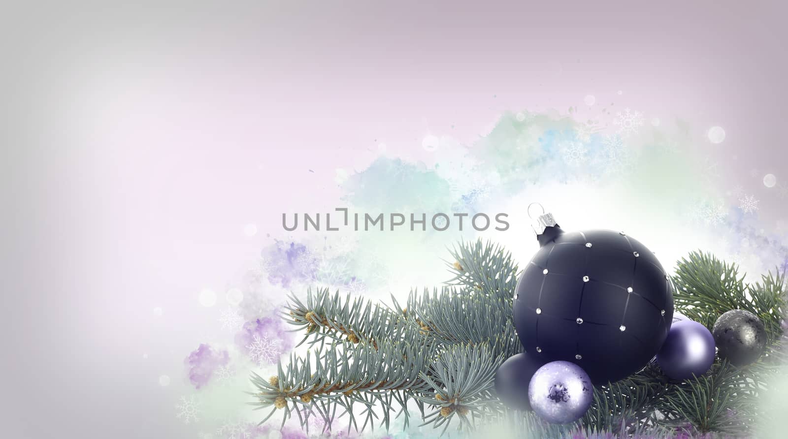 Christmas decoration with ball ornaments over abstract background