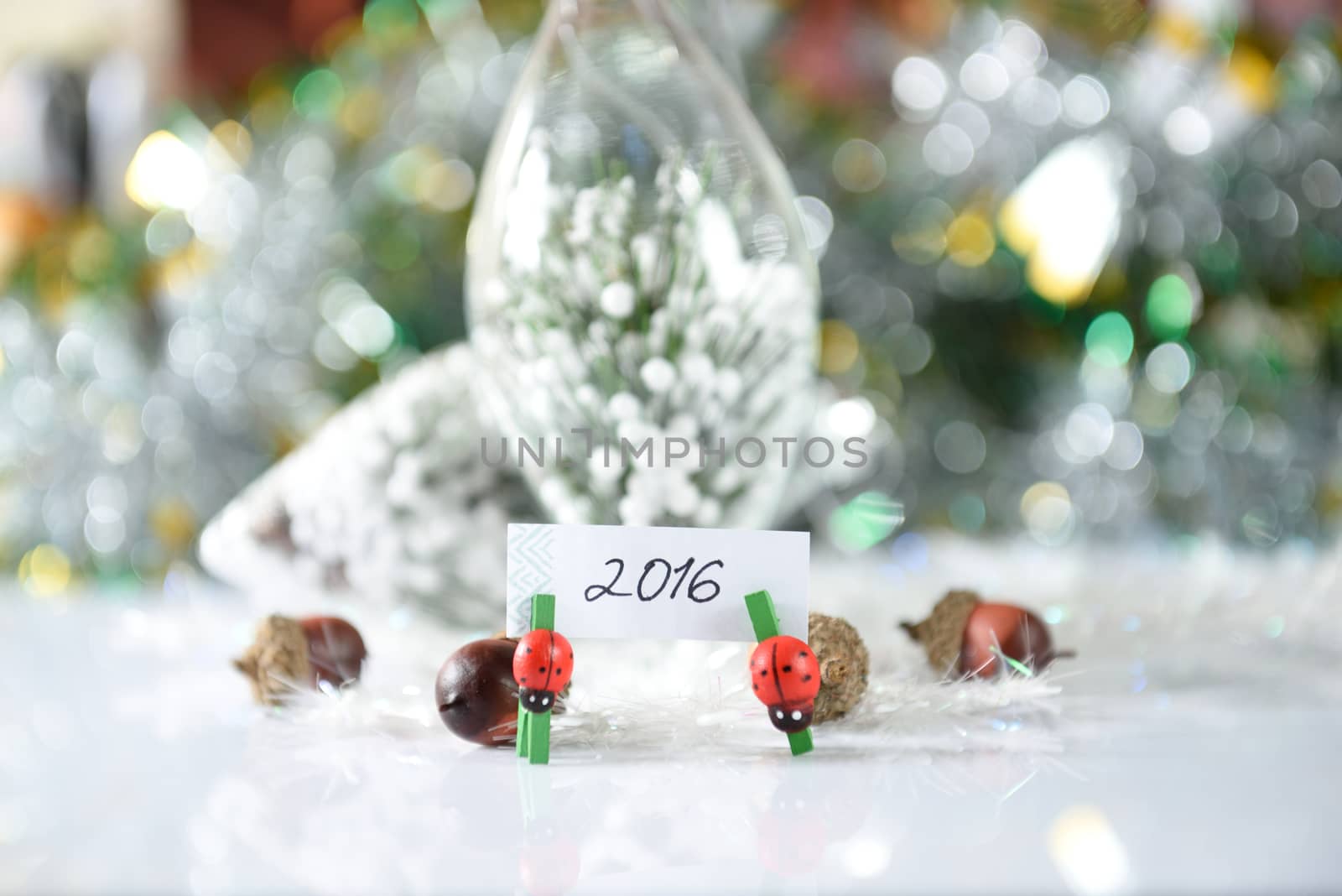 New year and christmas decoration on white background