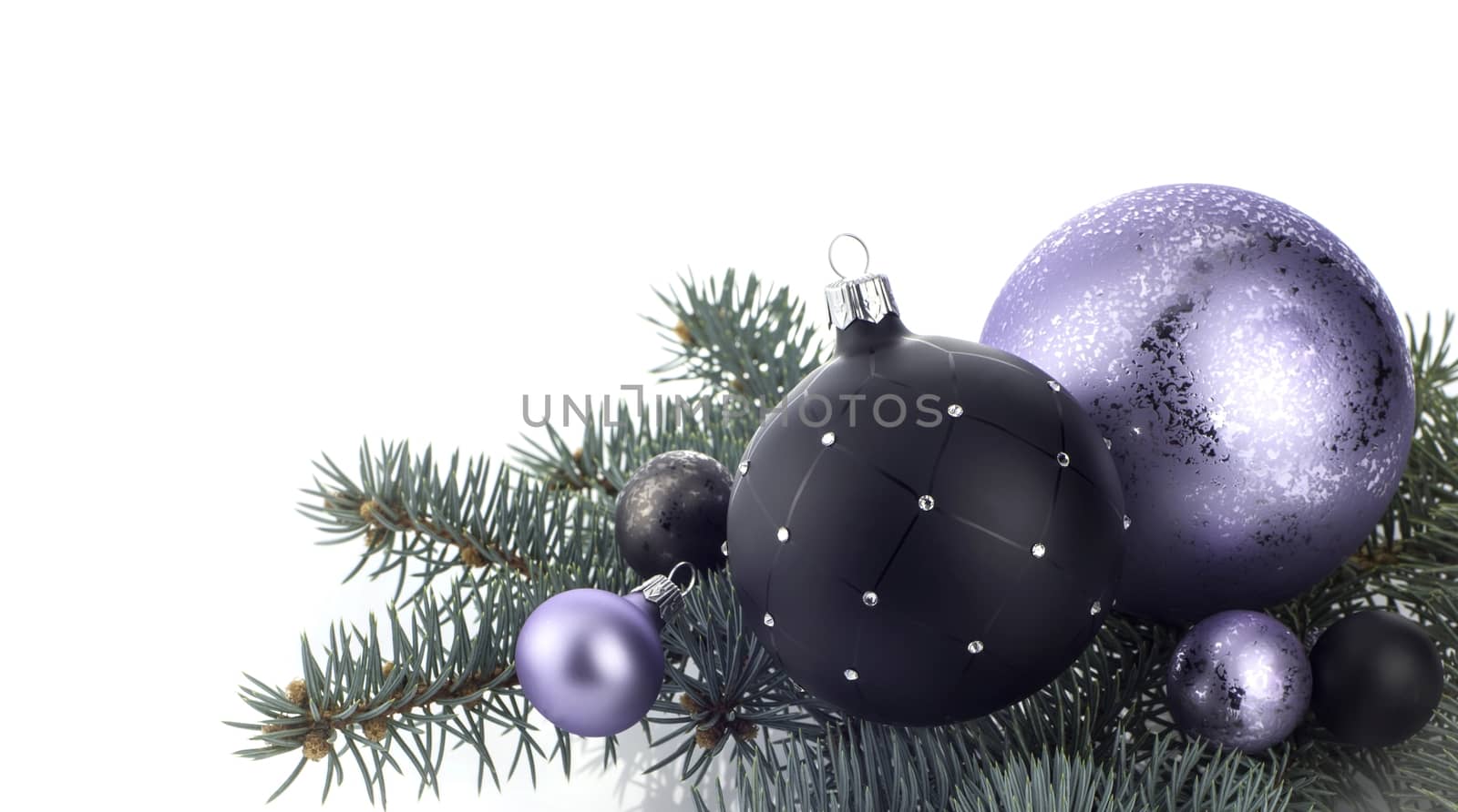 Christmas decoration with ball ornaments over white background