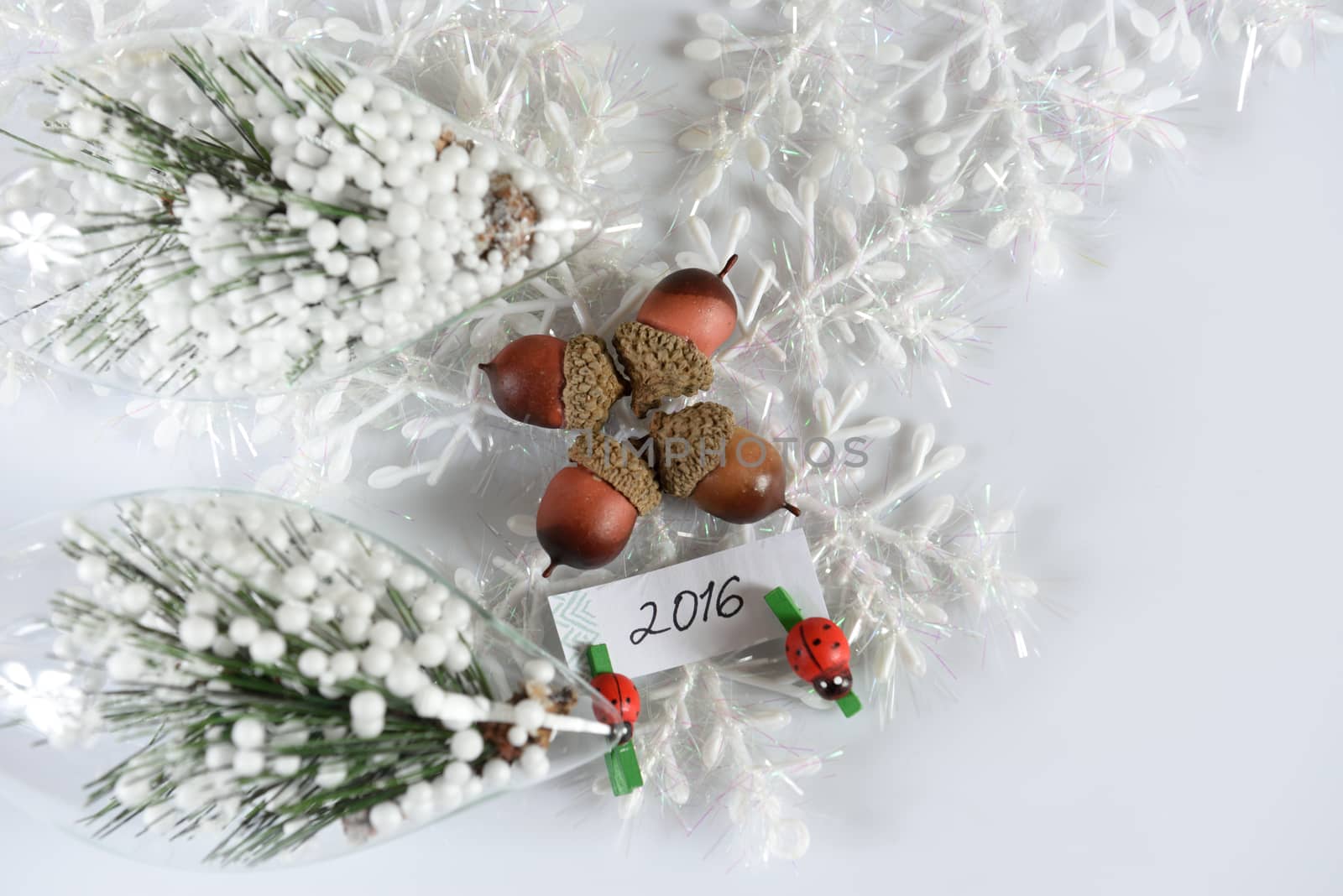New year and christmas decoration on white background