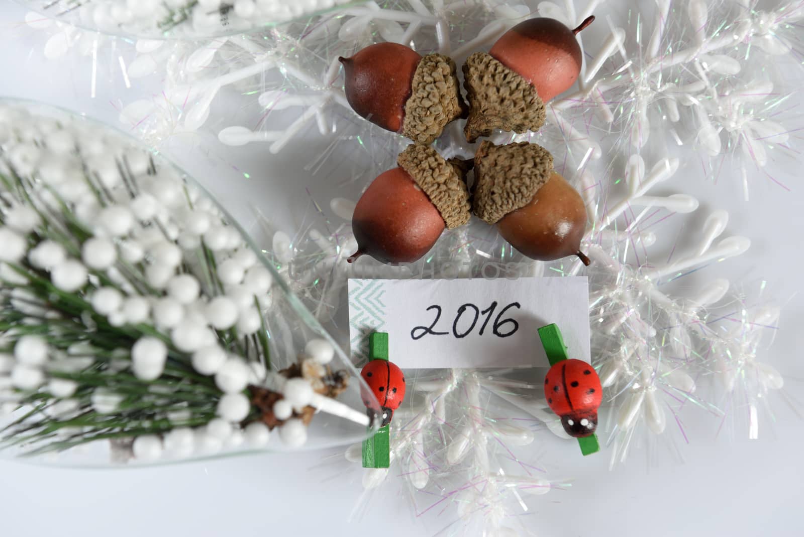 New year and christmas decoration on white background