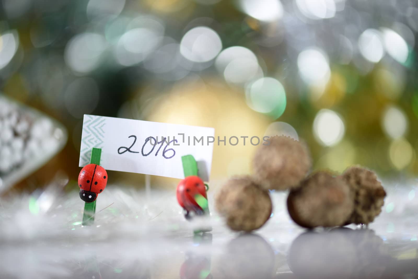New year and christmas decoration on white background
