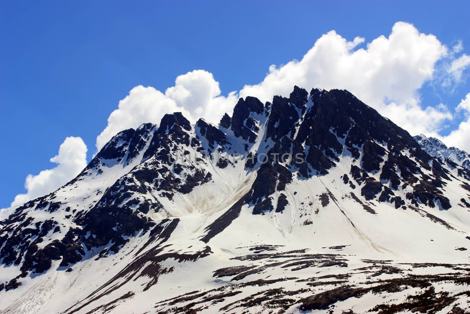 Landscape of snow mountain under blue sky
