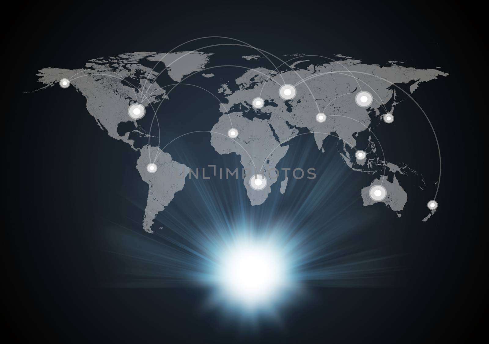 Image of world map with bright spotlight