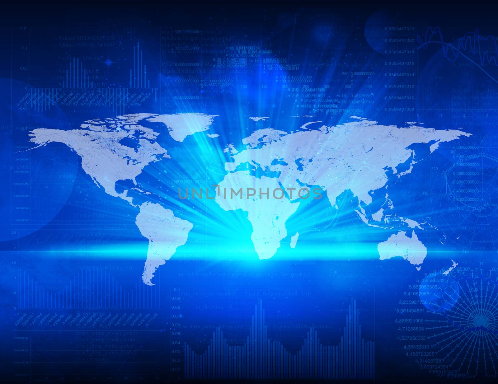 World map on abstract blue business background