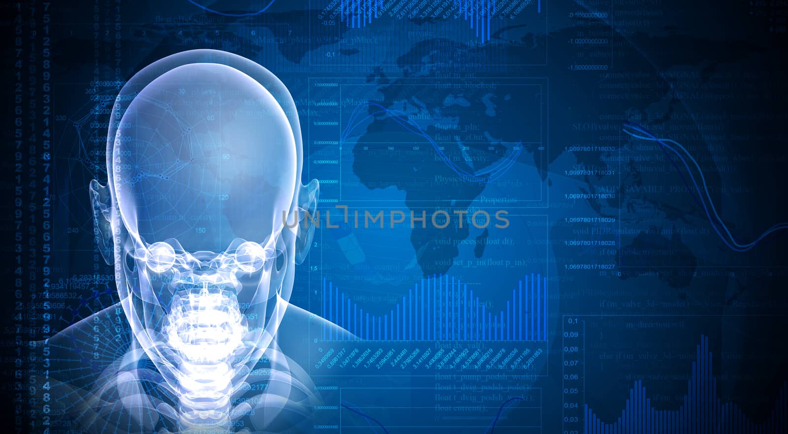 Front face skull x-ray image on blue background by cherezoff