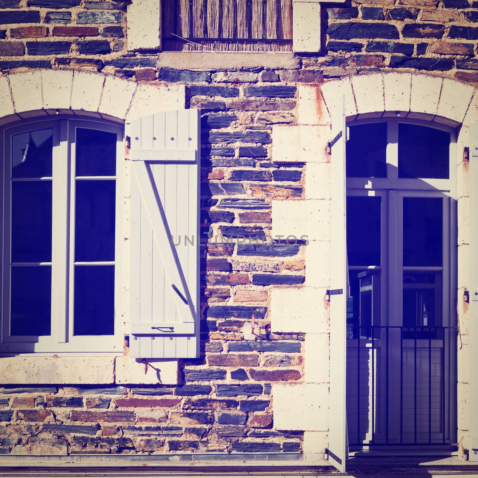 French Windows with Open Wooden Shutters, Instagram Effect