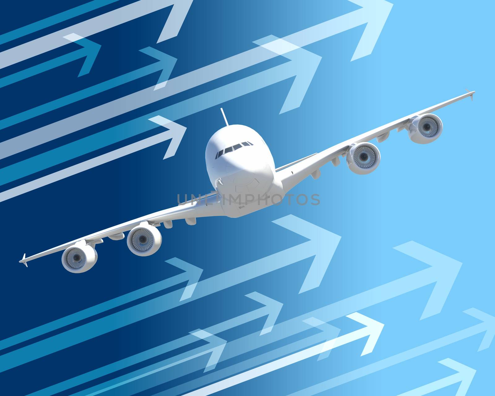 Jet with arrows on abstract blue background