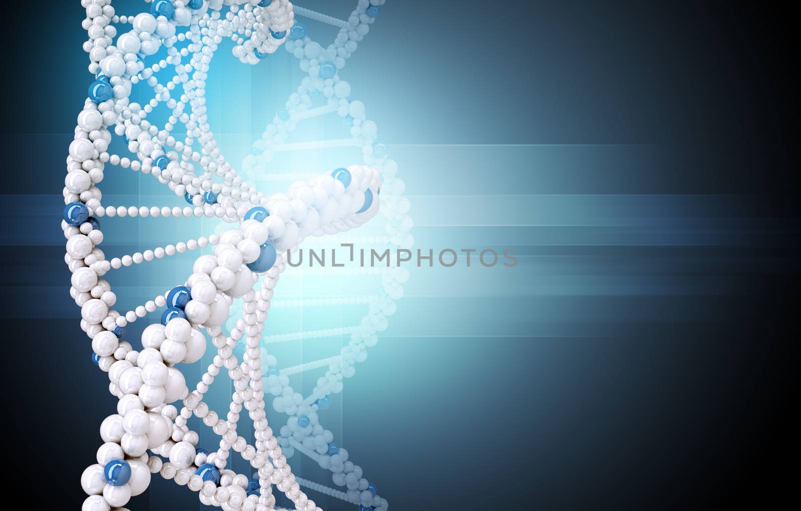 DNA molecule on blue background with lightspot