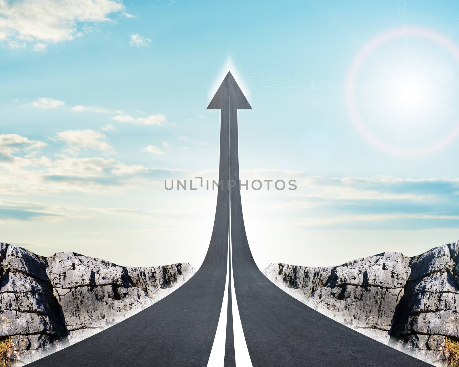 Highway road going up as an arrow in sky