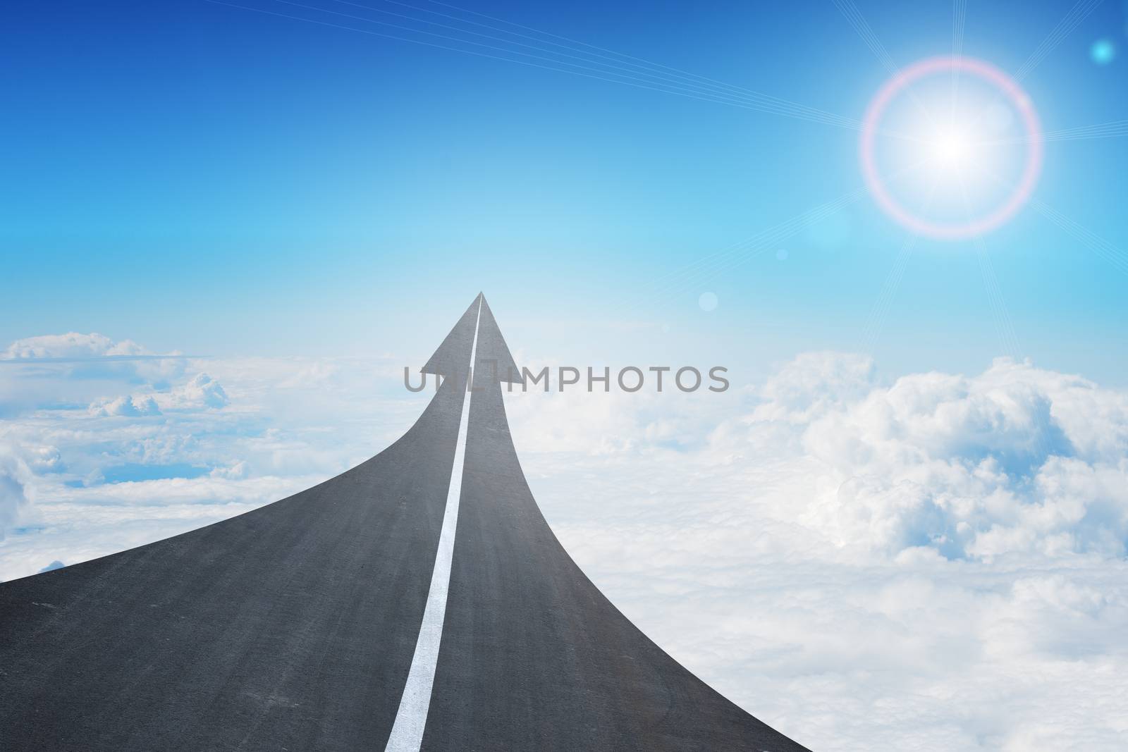Highway road going up as an arrow in sky