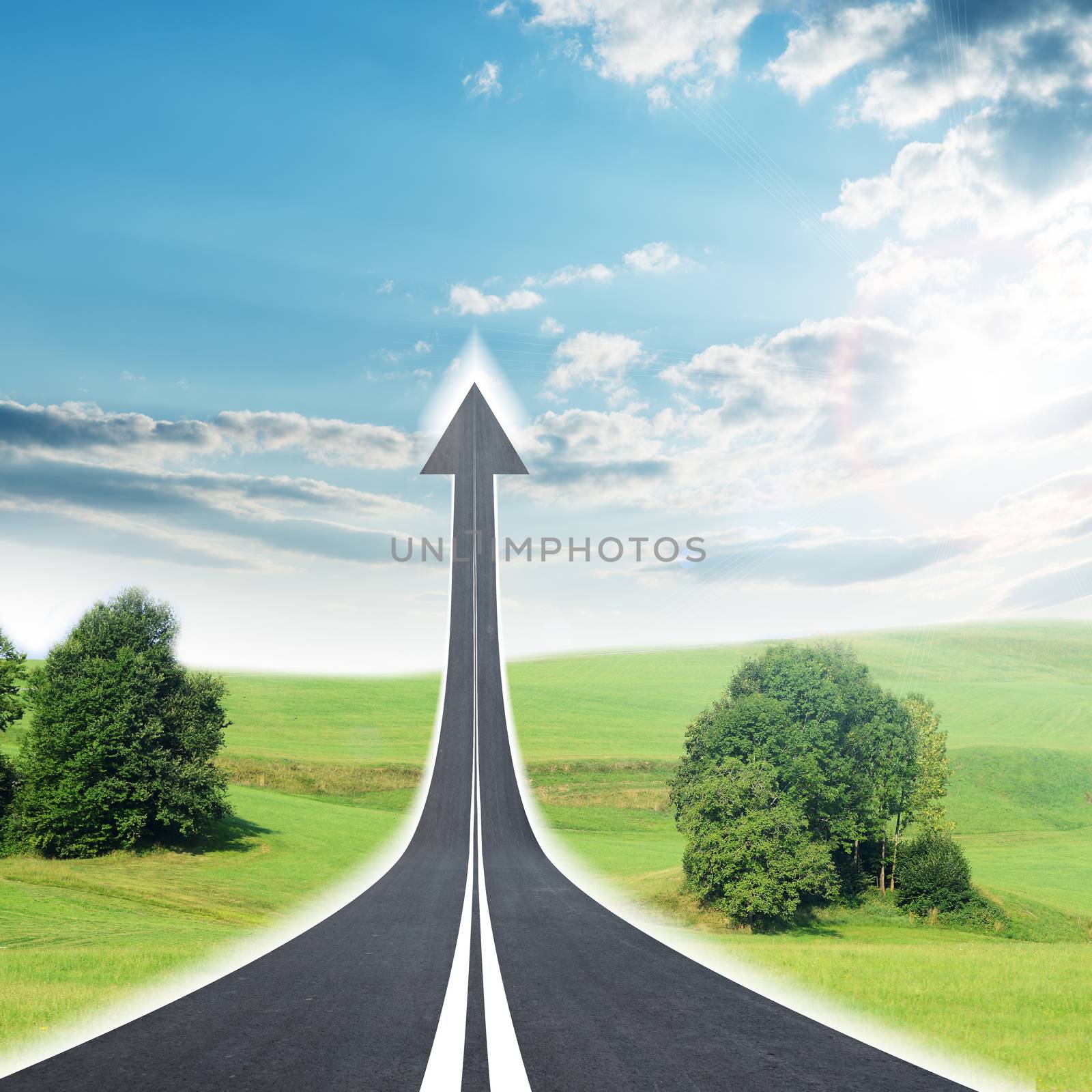 Highway road going up as an arrow in sky