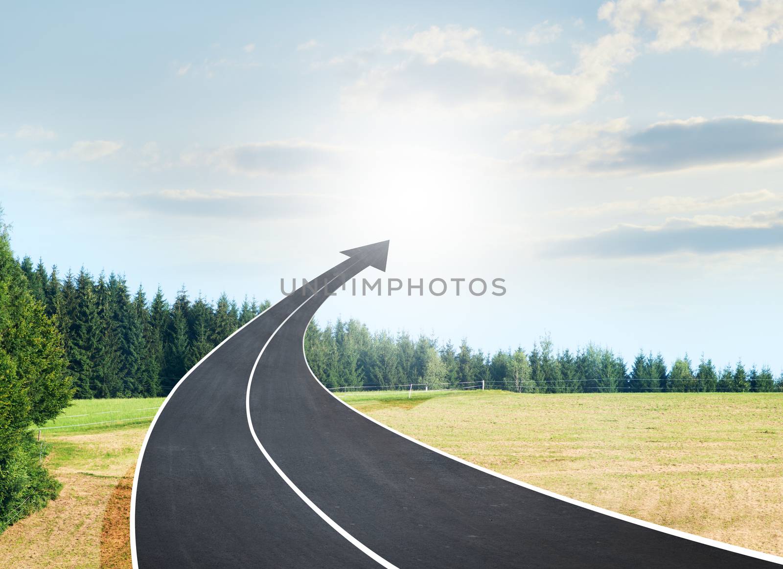 Roadway going up as an arrow in sky by cherezoff