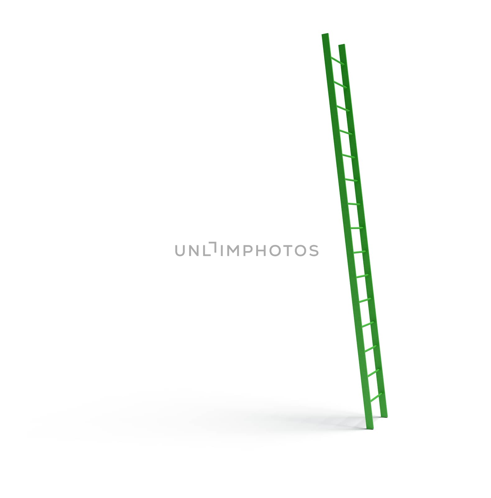 Green ladder on isolated white background with shadow
