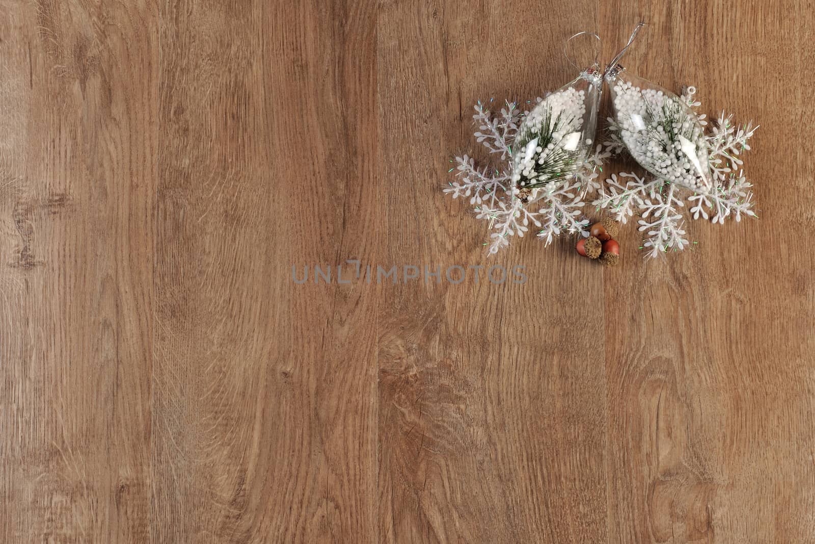 christmas balls decoration on wood floor