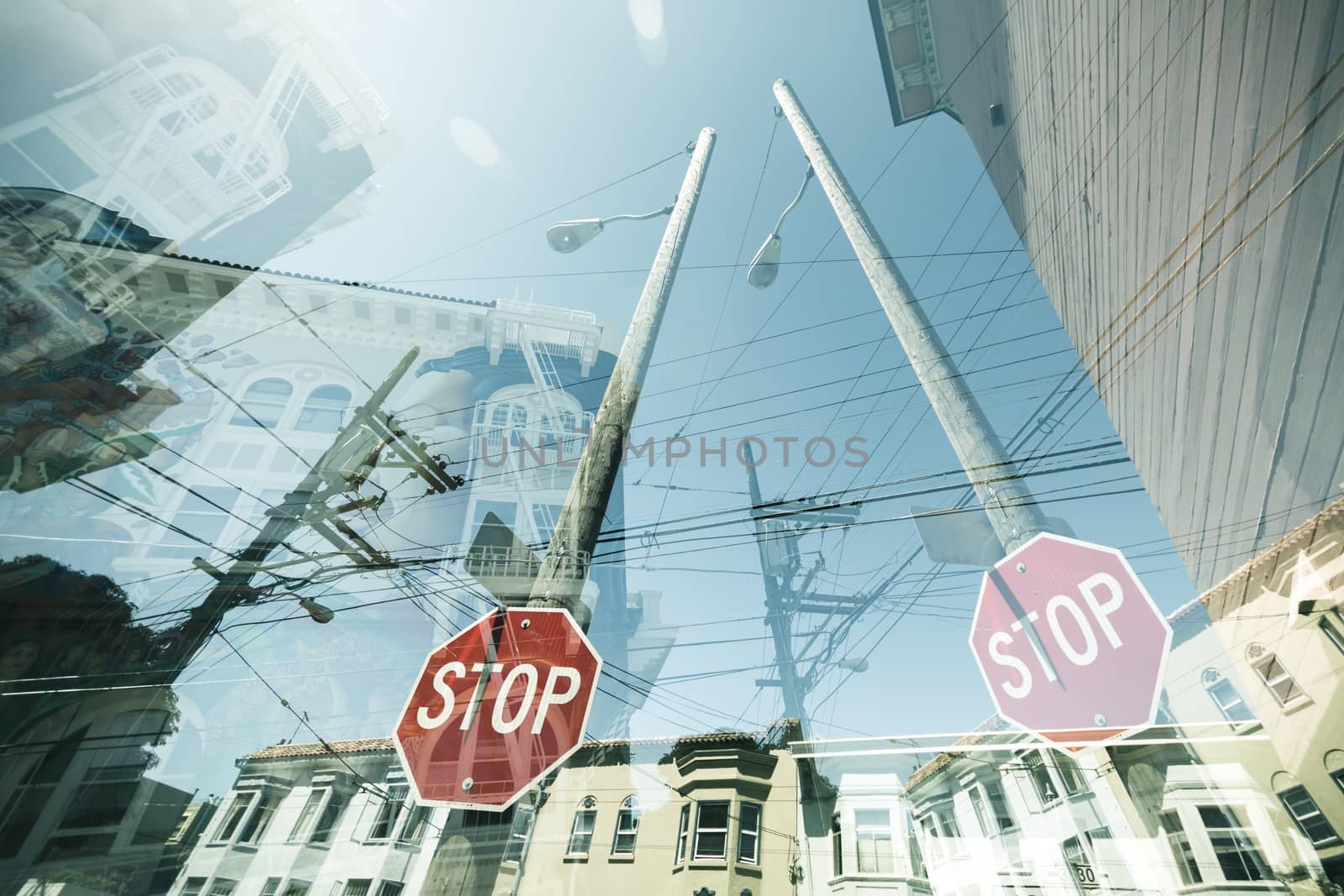 Double exposure photograph in the streets of San Francisco