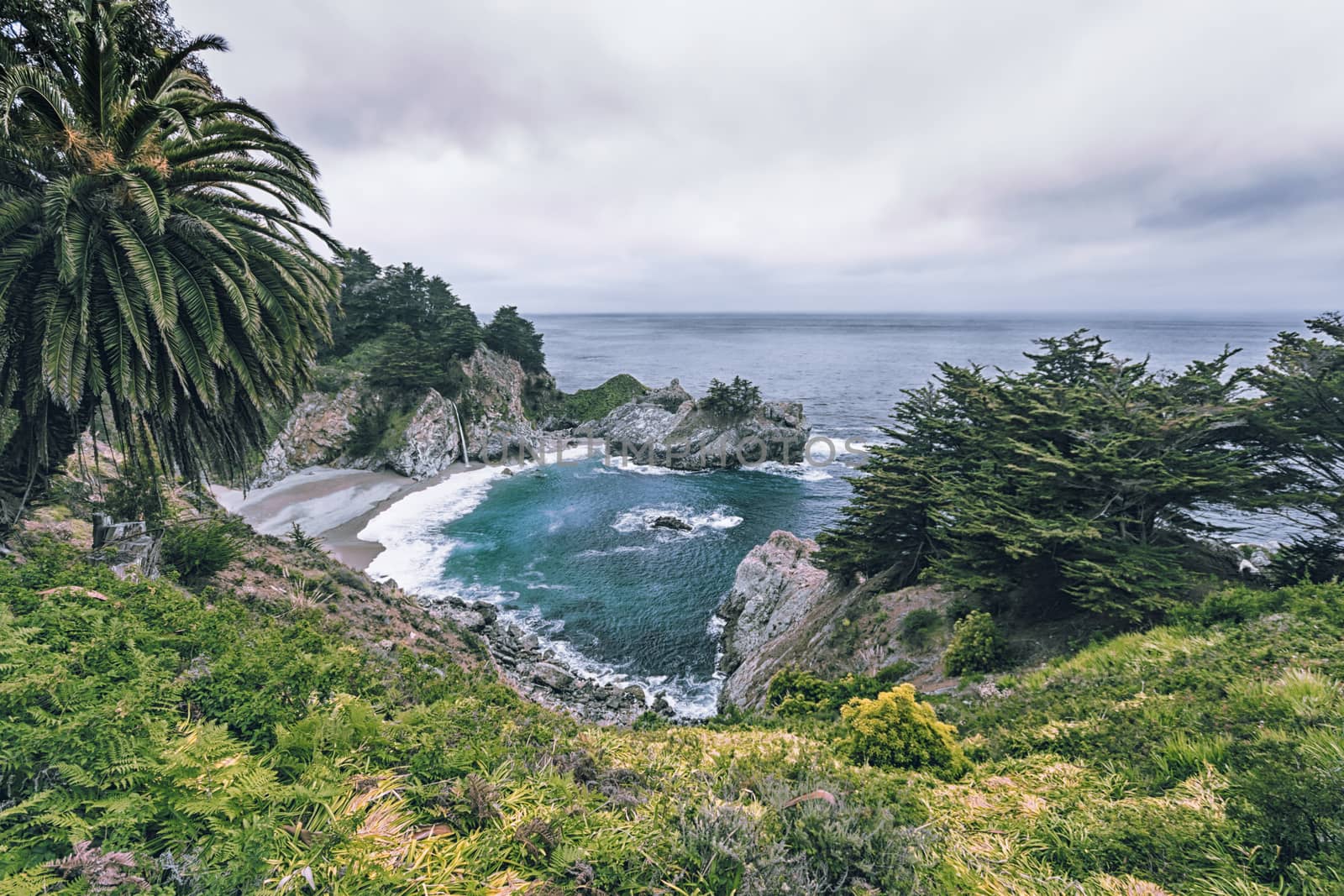 Waterfall at the ocean, Big Sur California