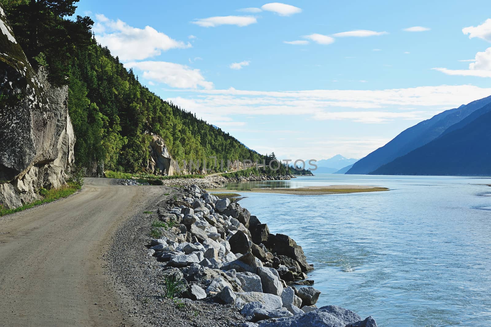 road next rocs and meadow in Alaska