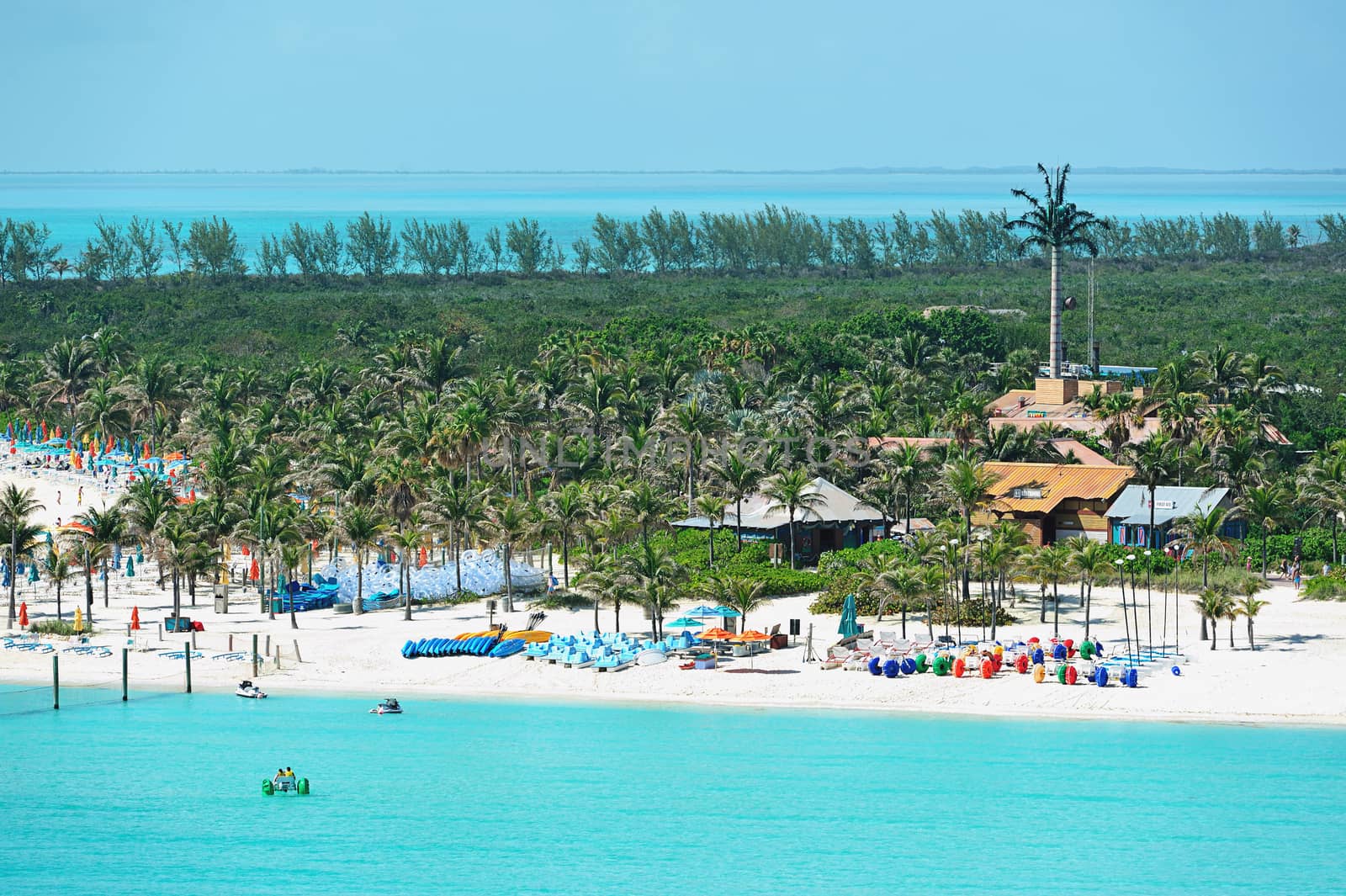 People on white sand beach in Bahamas