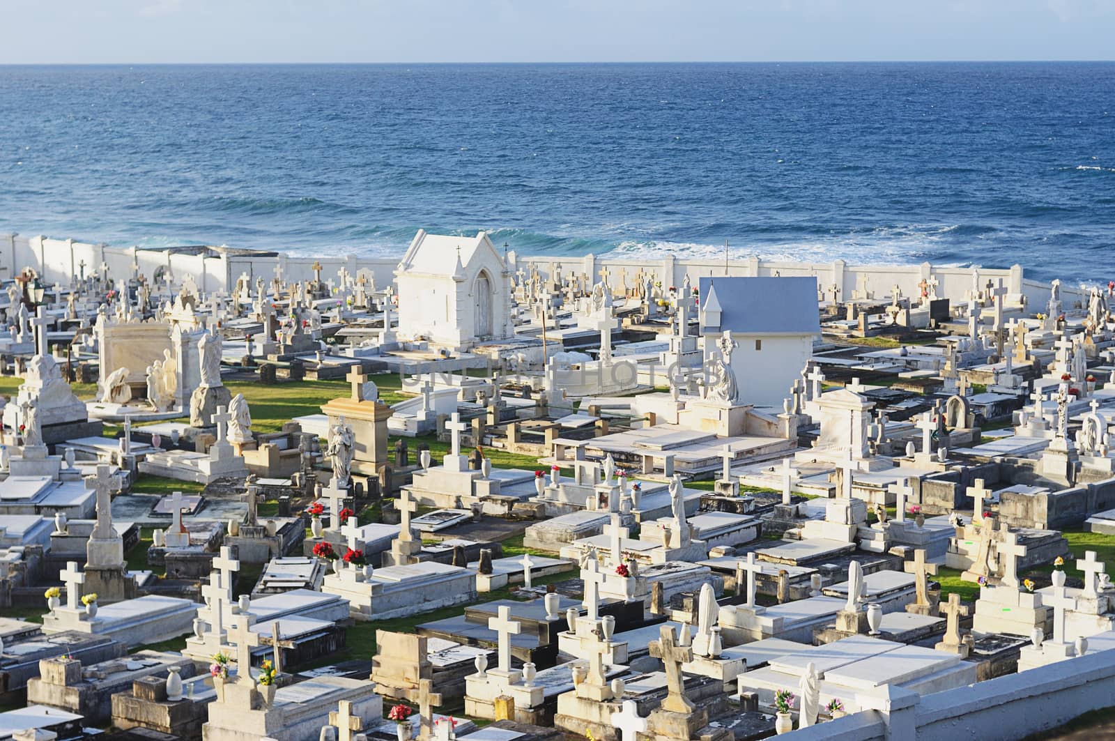 Cemetery at sea in Puerto Rico in sunny day