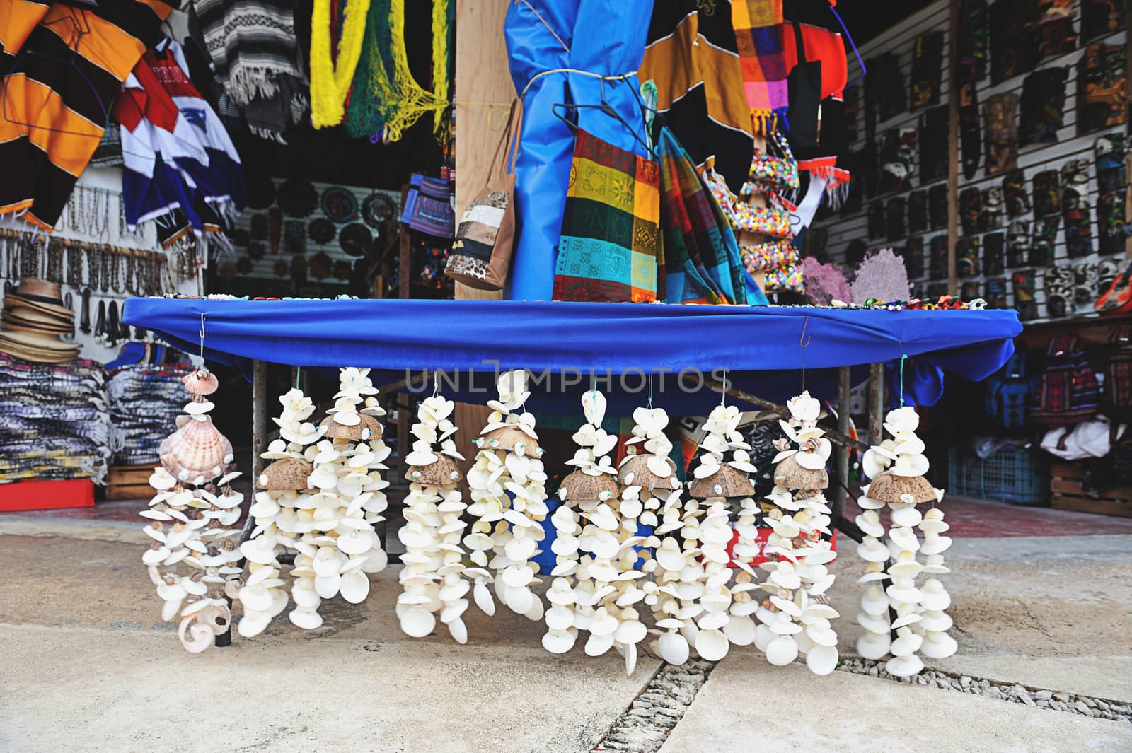 Selling colourful shells souvenirs in touristic place