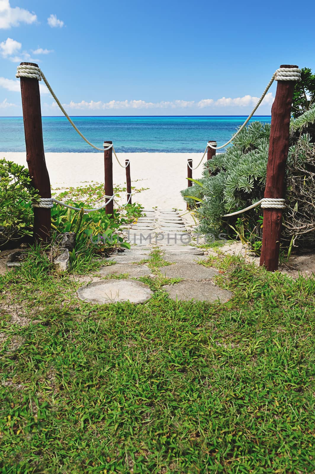 exit on blue beach with white sand