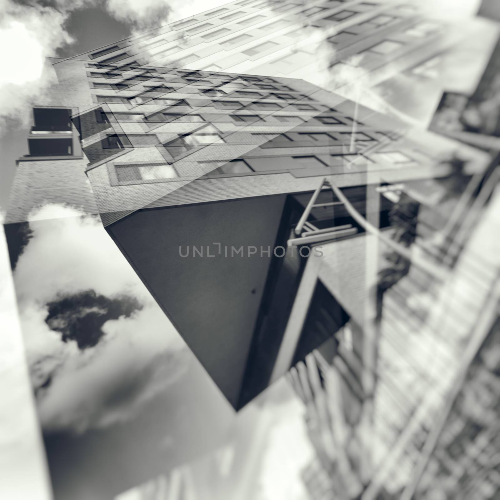 Double exposure photograph of a city building