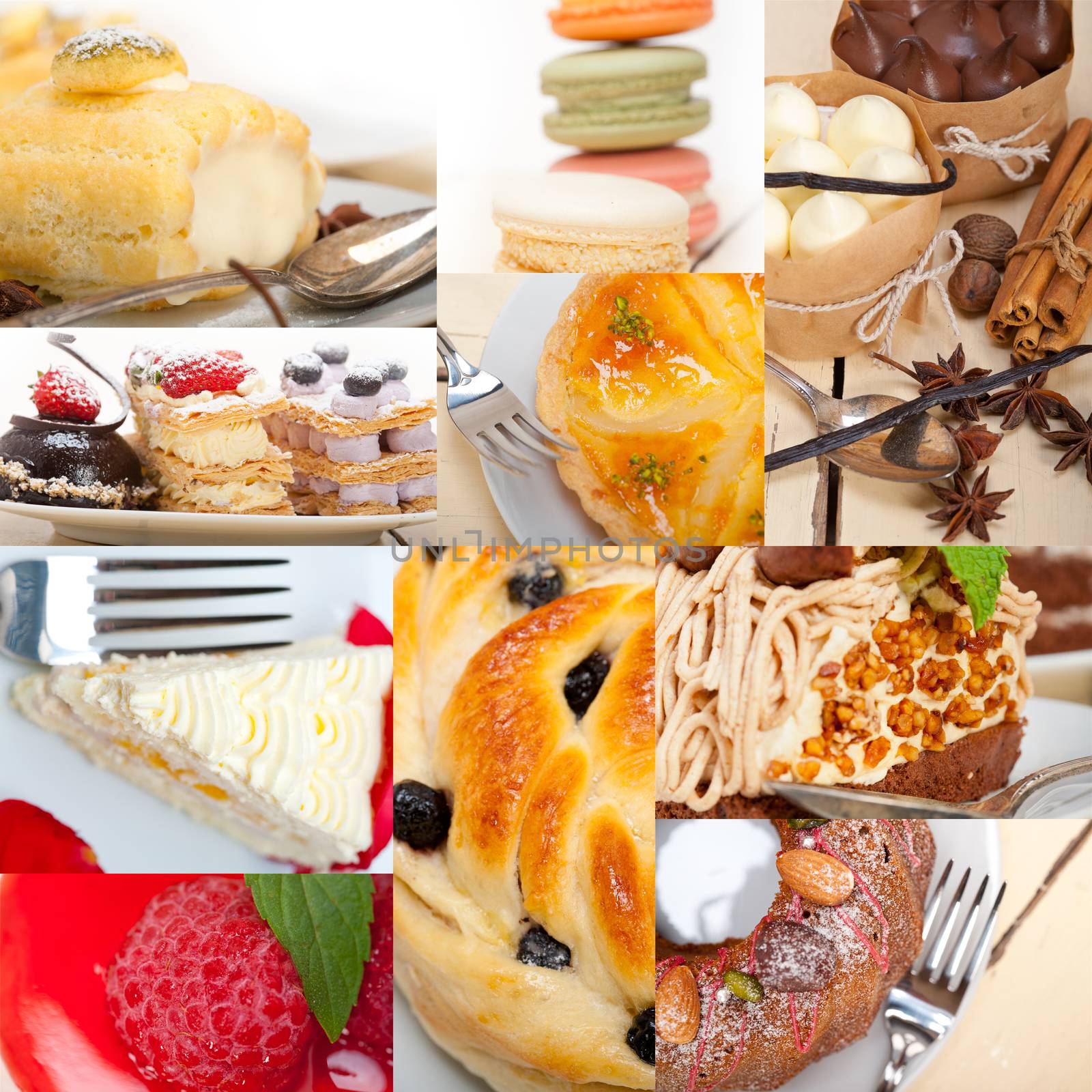 fresh colorful delicious homemade dessert cake selection composition collage 