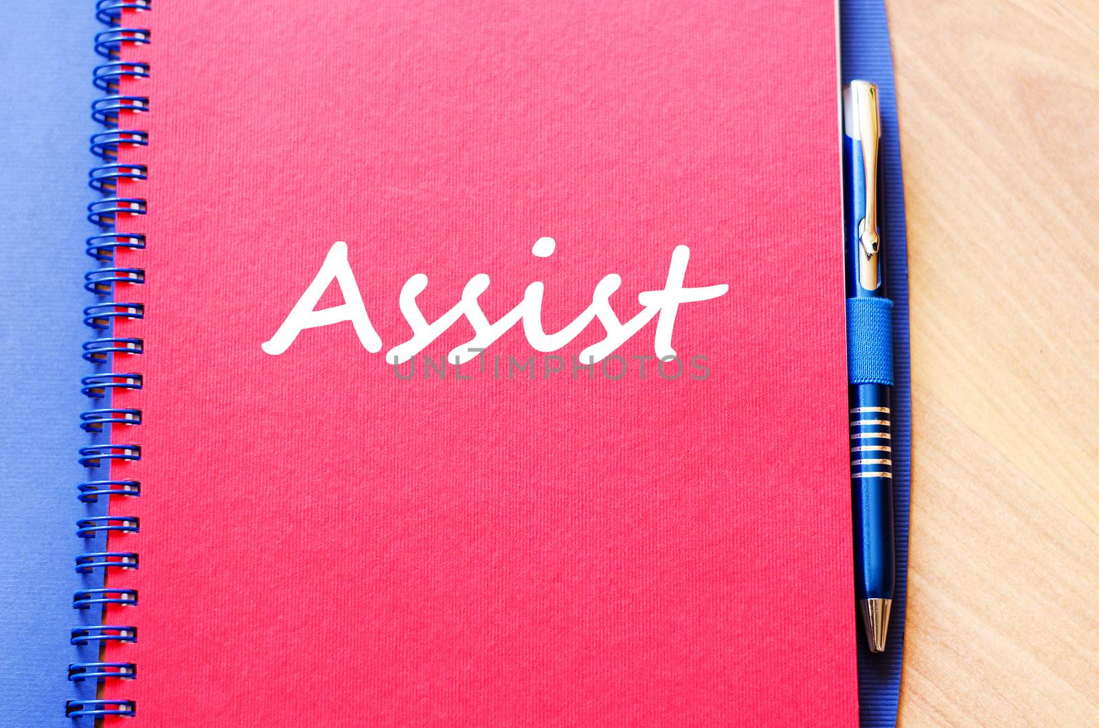 Assist text concept write on notebook with pen